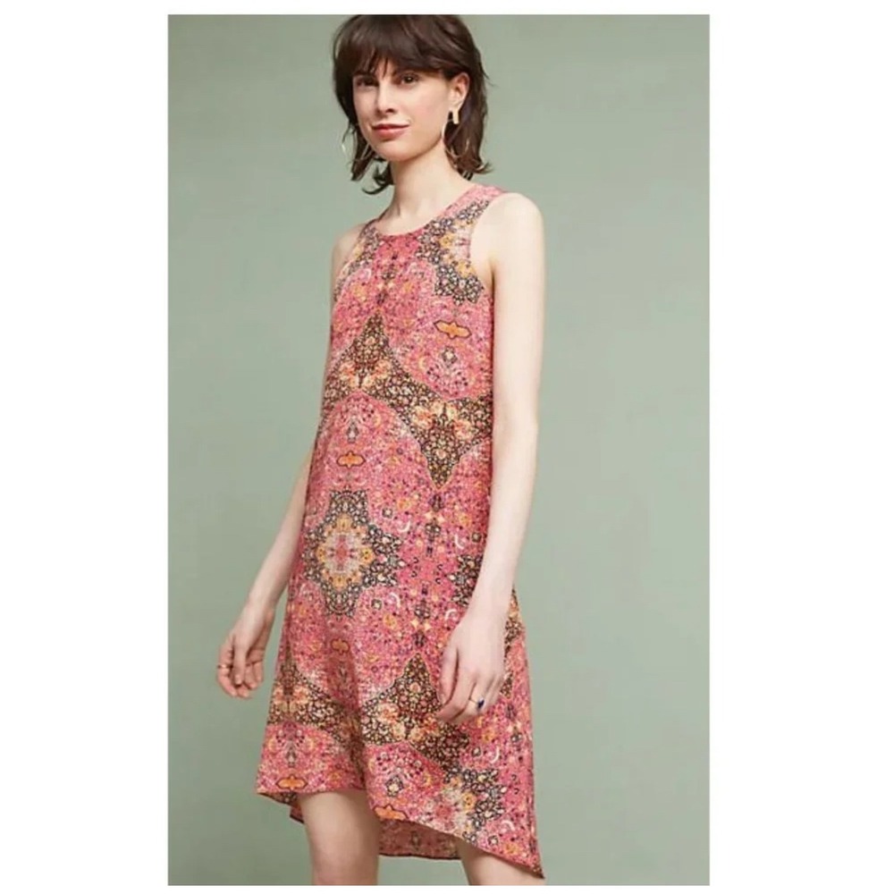 Kachel Womens Pink Paisley 100% Silk Sleeveless High Low Shift Dress Size 6